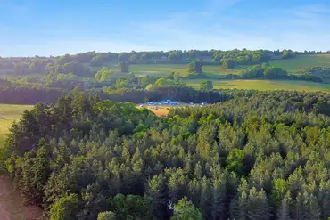 Aerial of Waggoners Campsite through the surrounding woodlands