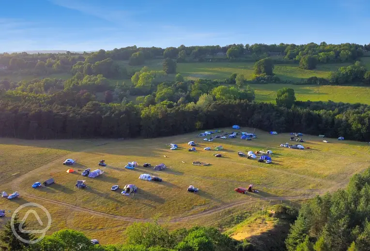 Aerial of Waggoners Campsite, surrounded by woodlands