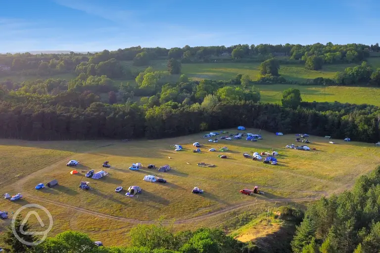 Aerial of Waggoners Campsite, surrounded by woodlands
