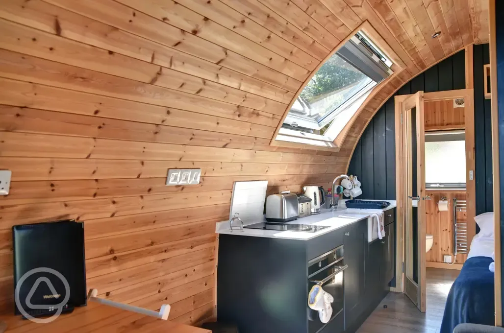 Glamping pod with hot tub kitchenette 