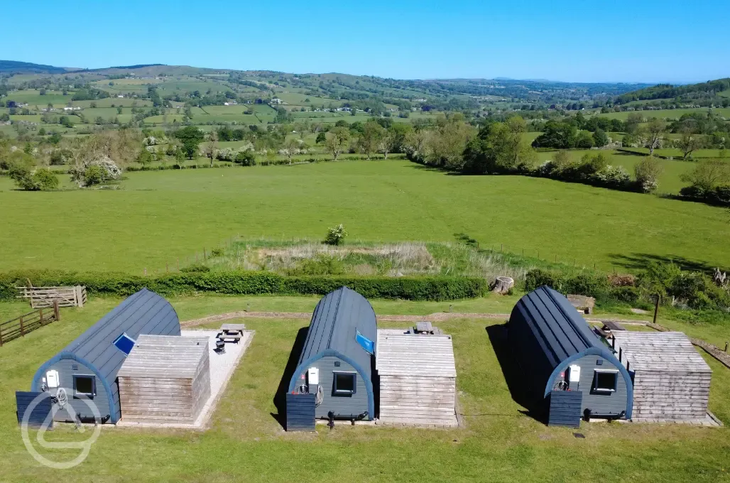 Aerial of glamping pods