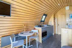 Glamping pod kitchen and dining area Glamping pod kitchen and dining area