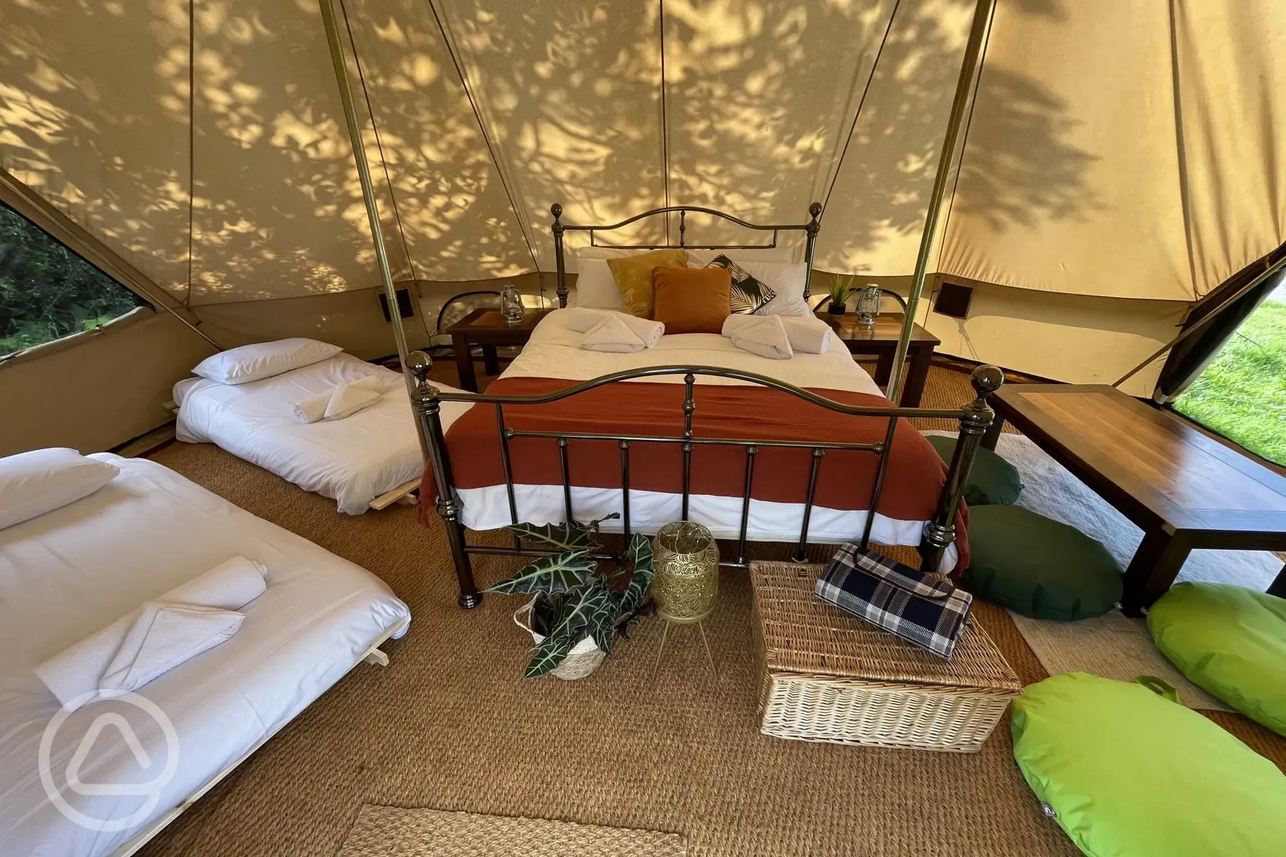Fully furnished Emperor bell tent interior