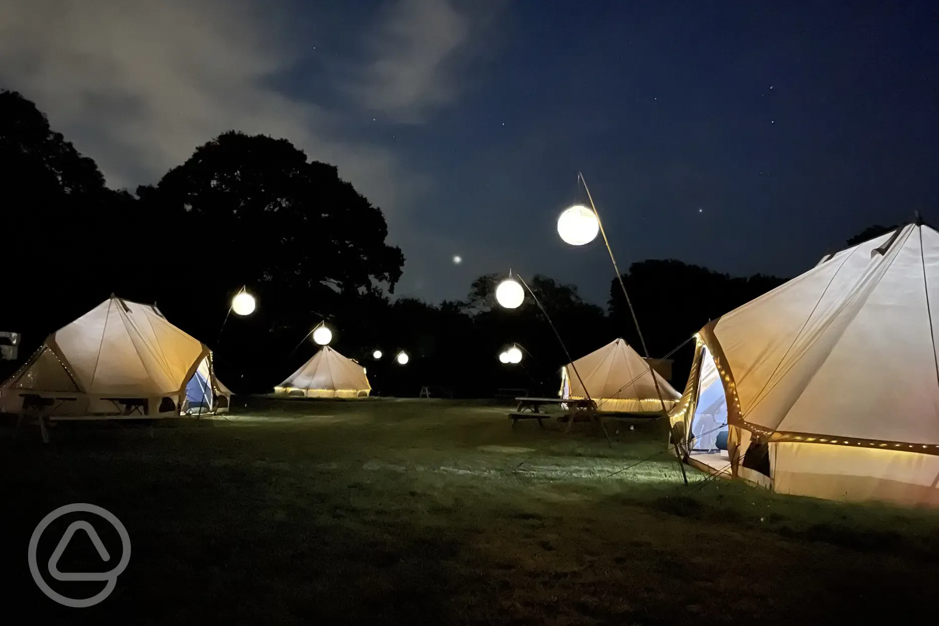 Night time view Tread Lightly Glamping 