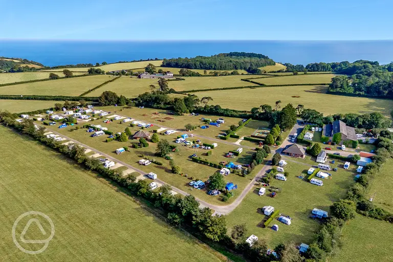 Shrubbery Touring Park aerial overlooking the Jurassic Coast
