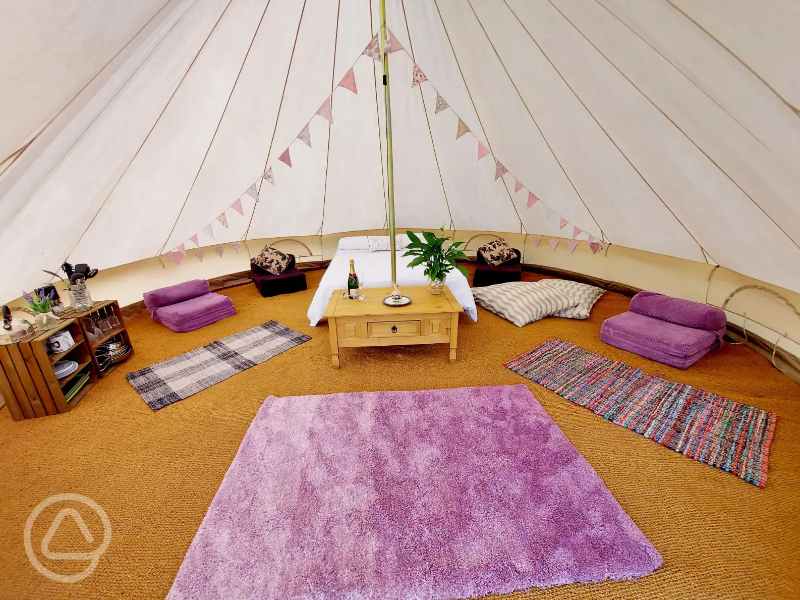 Furnished bell tent interior 