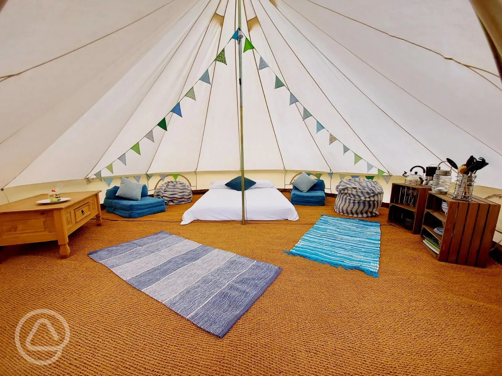 Furnished bell tent interior 