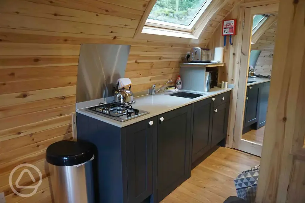 Ensuite glamping pod kitchenette