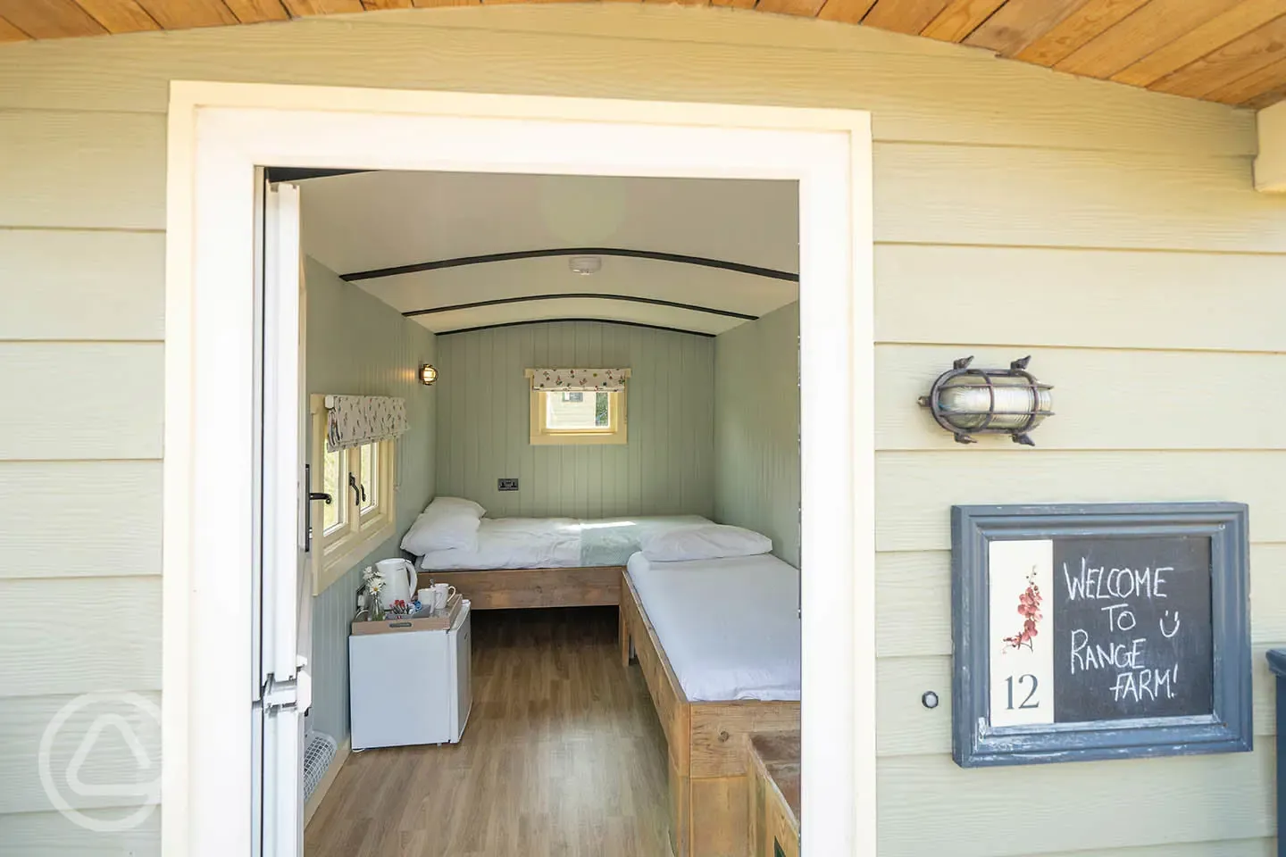 Orchid shepherd's hut interior 