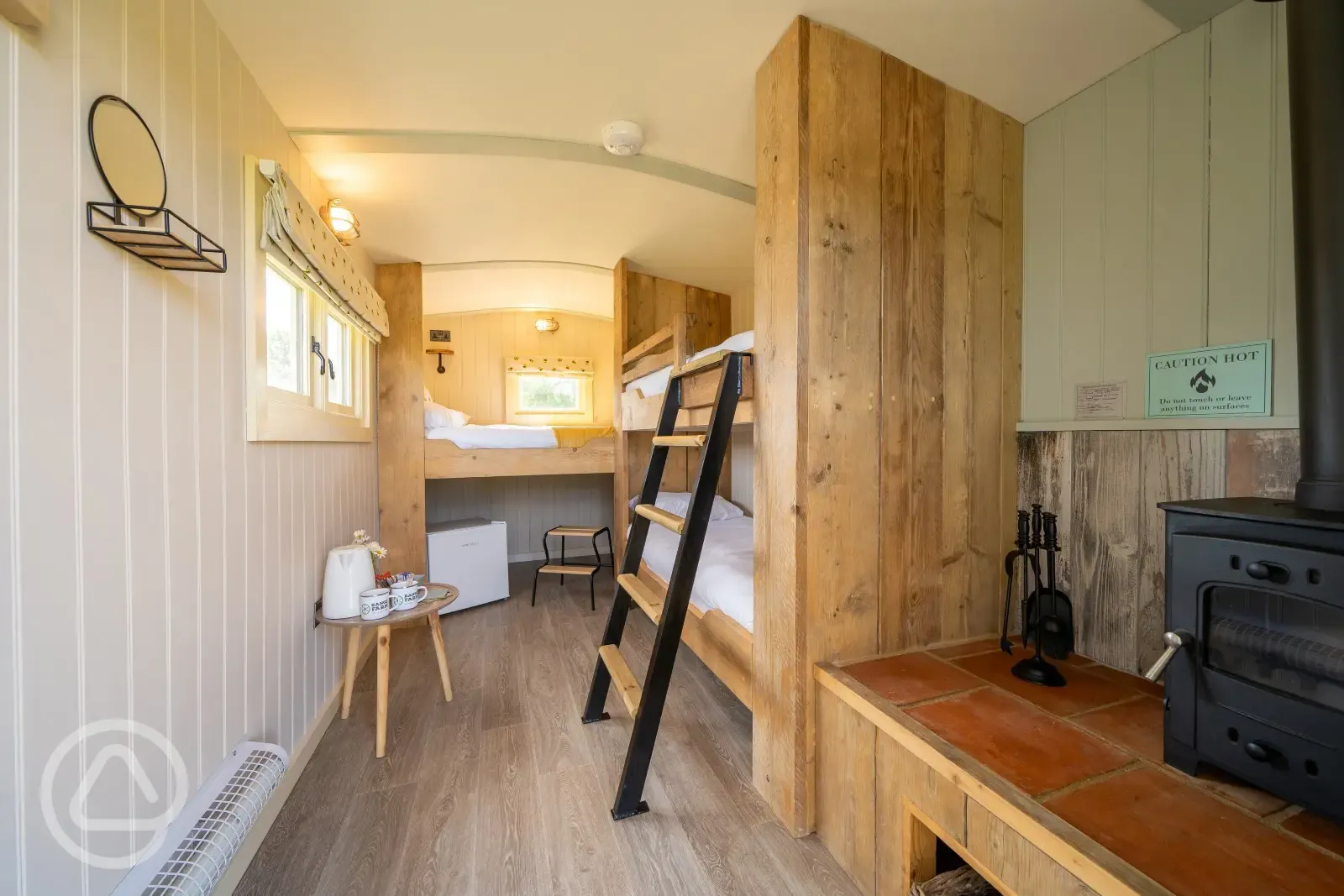 Sunflower shepherd's hut interior 