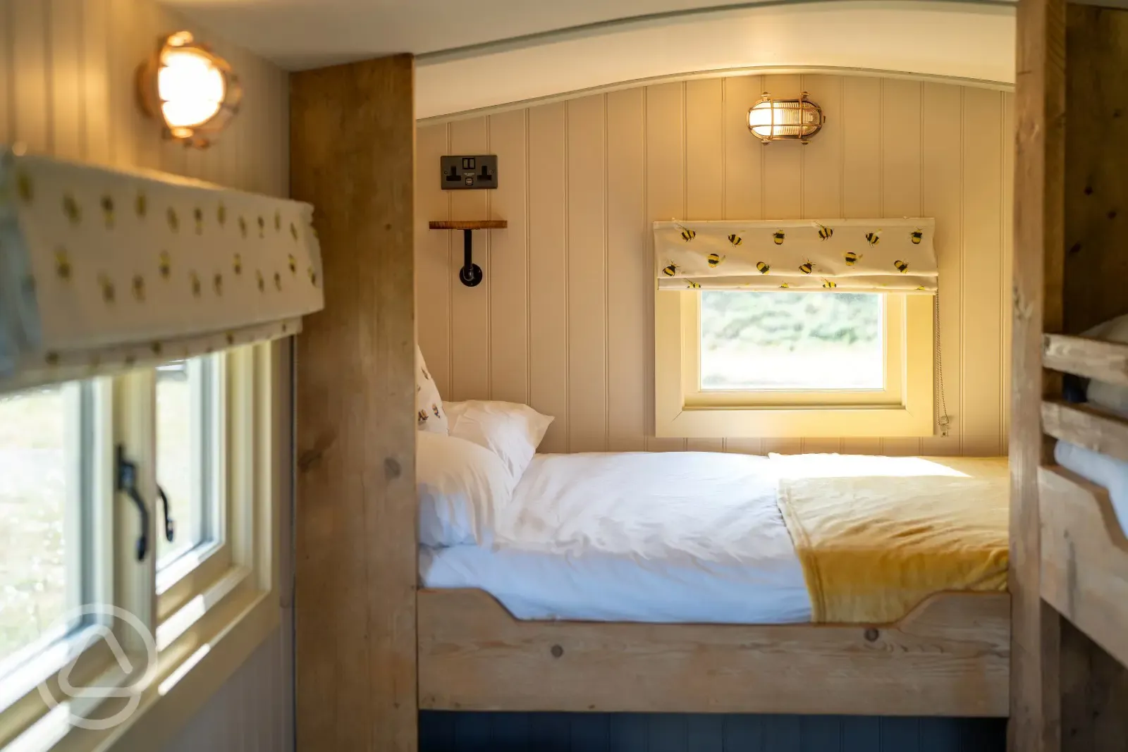 Sunflower shepherd's hut interior 