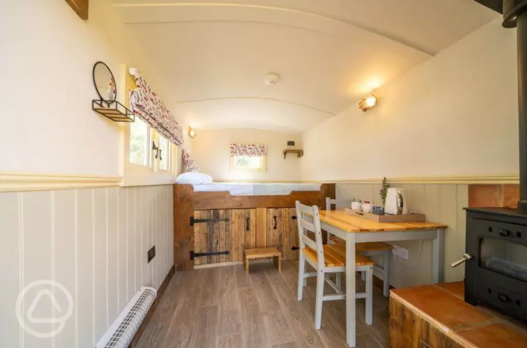 Bluebell shepherd's hut interior 