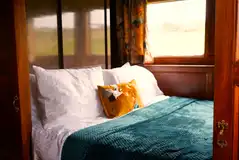 The Showman's Ensuite Caravan (Lola) king size bed with bedding provided The Showman's Ensuite Caravan (Lola) king size bed with bedding provided