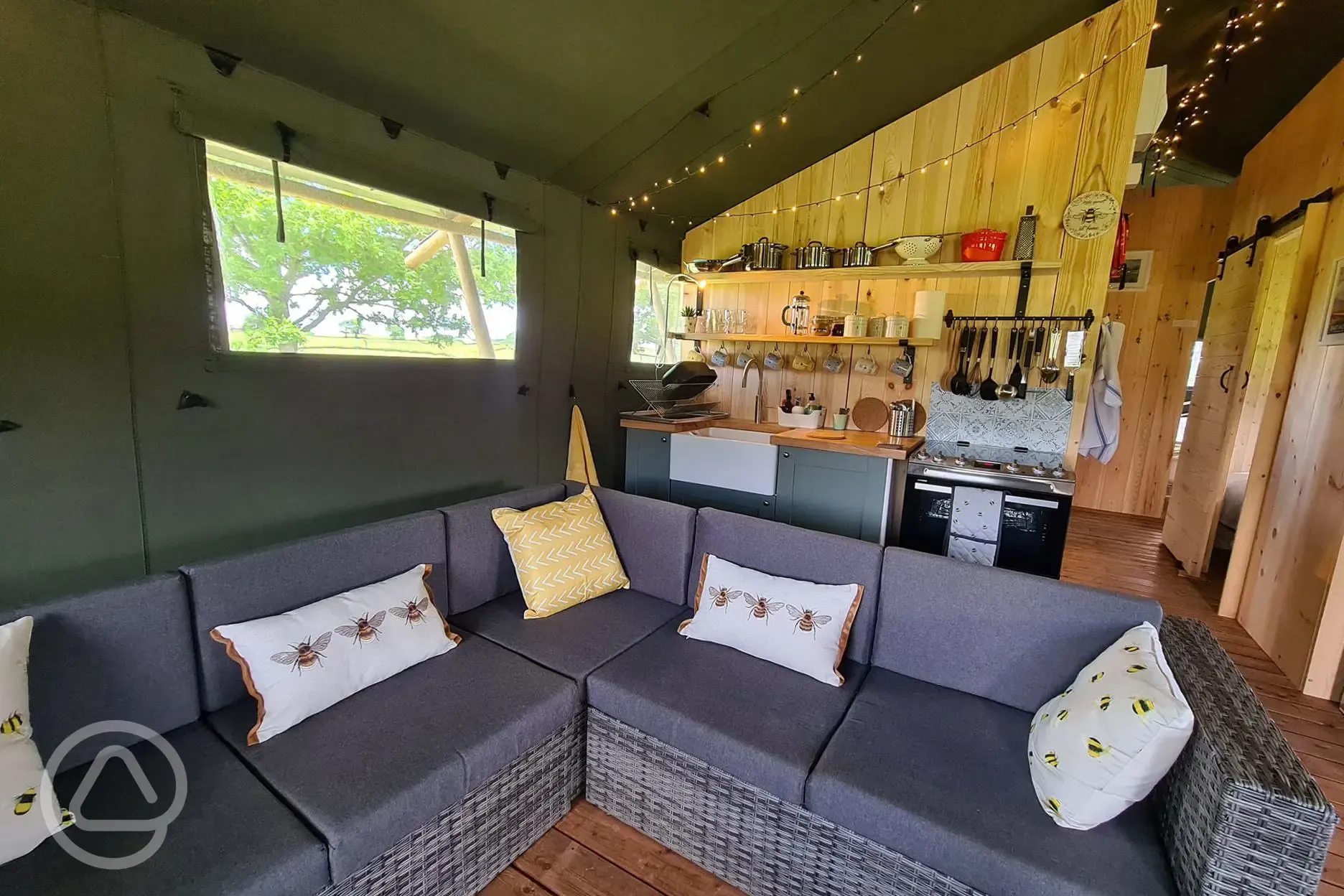 Safari tent inside seating