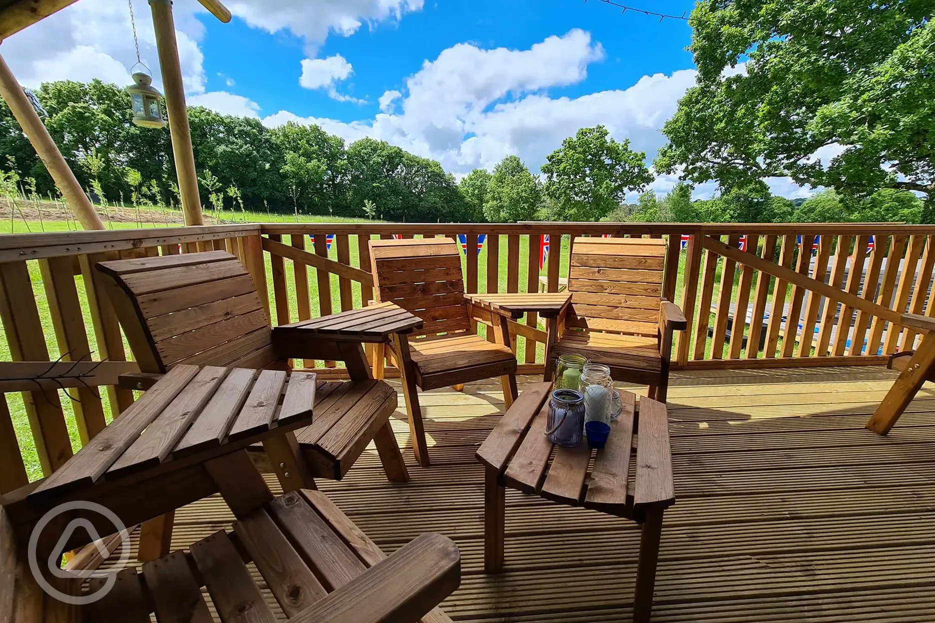 Safari tent veranda and outdoor seating