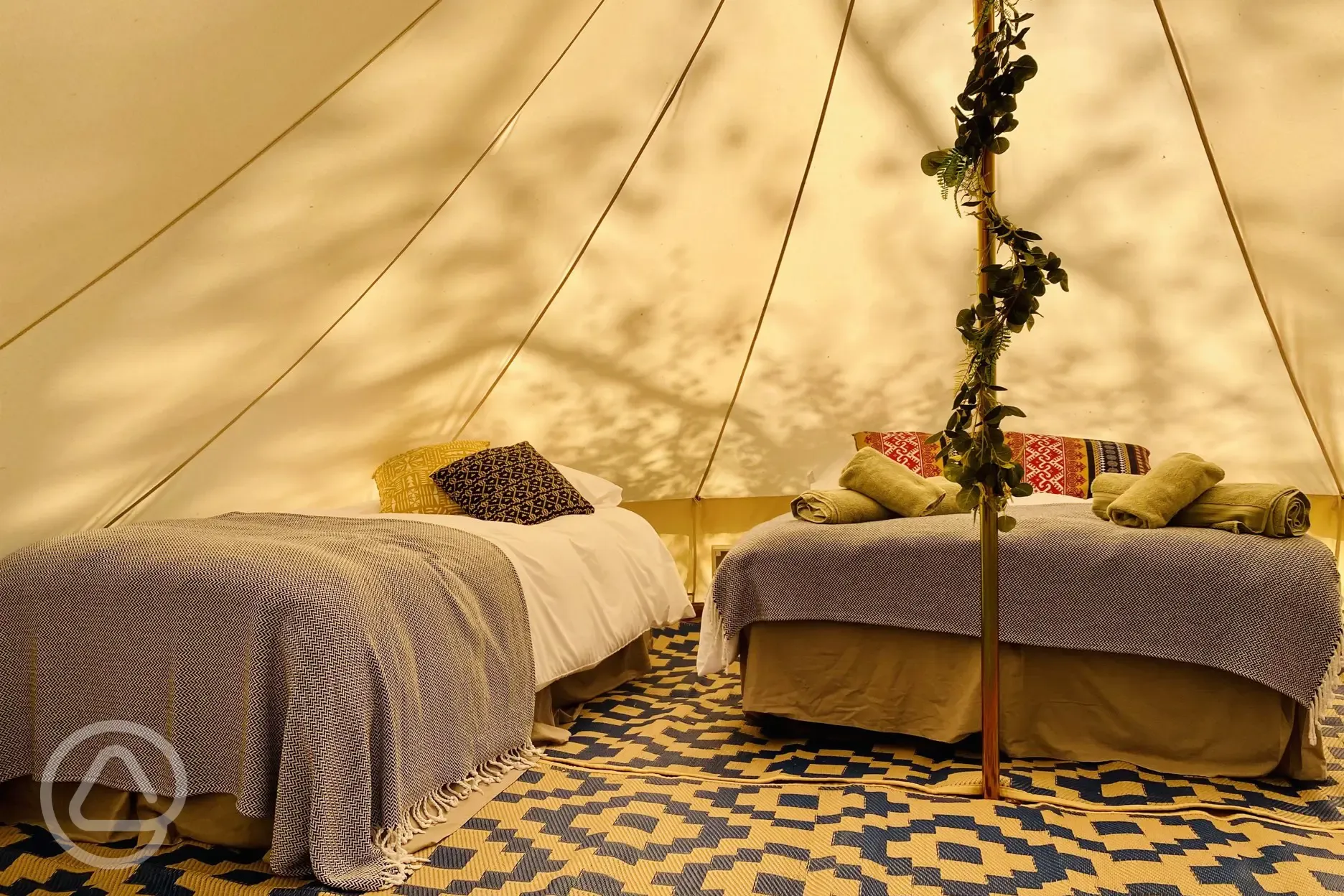 Furnished bell tent interior