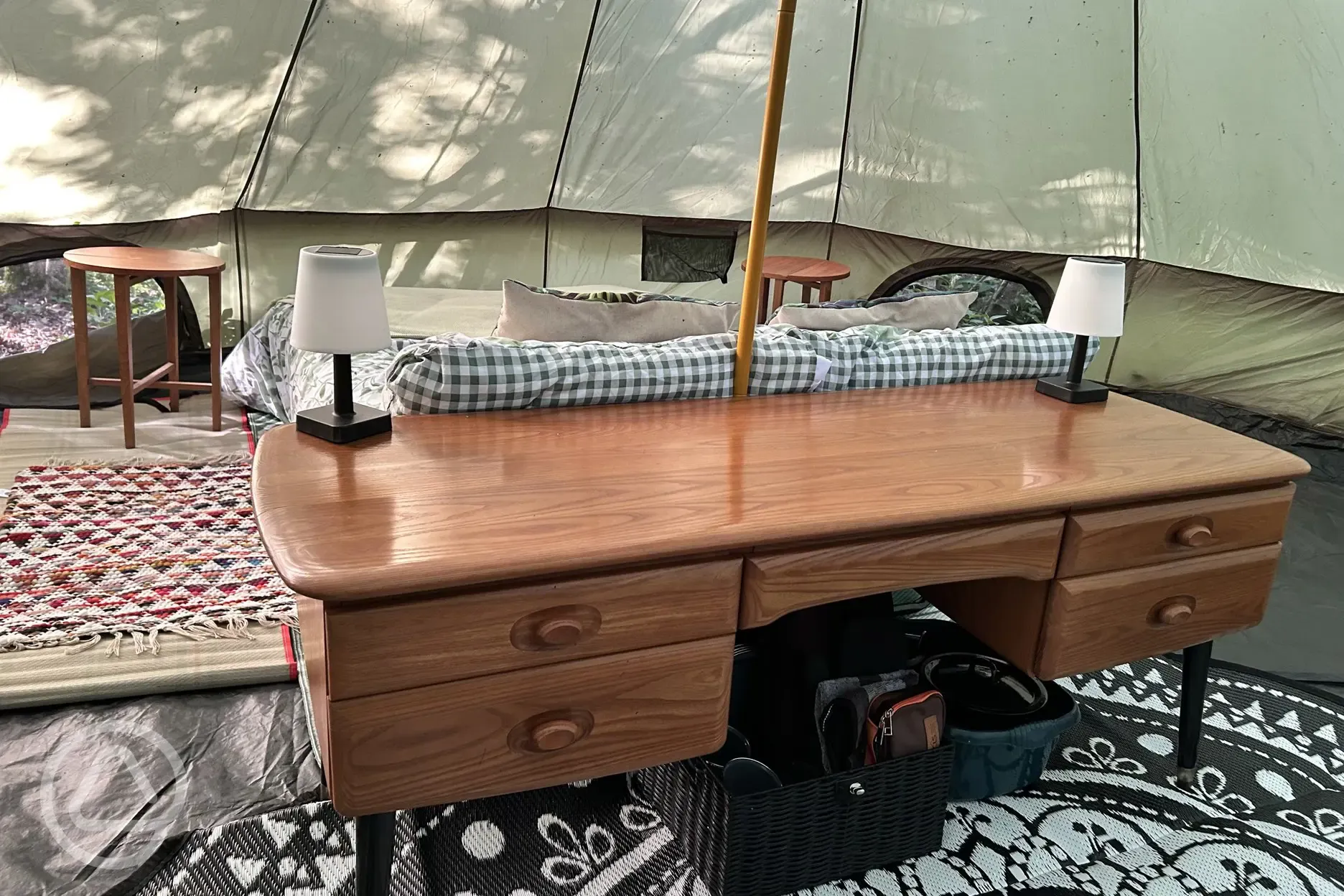 Furnished bell tent interior