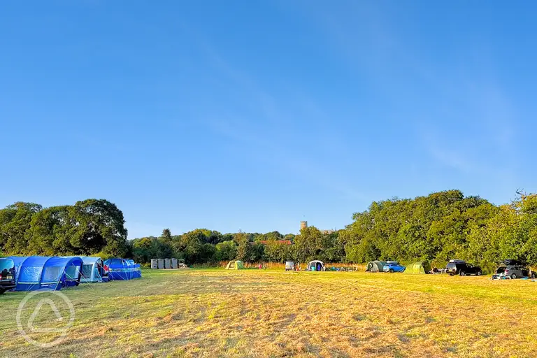 Grass pitches at Gresham Hall Glamping
