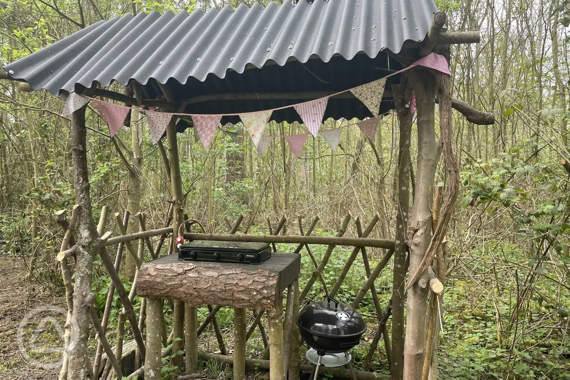 Jungle bell tent under cover cooking area