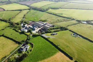 Aerial of Pitt Farm Camping set amongst farmland