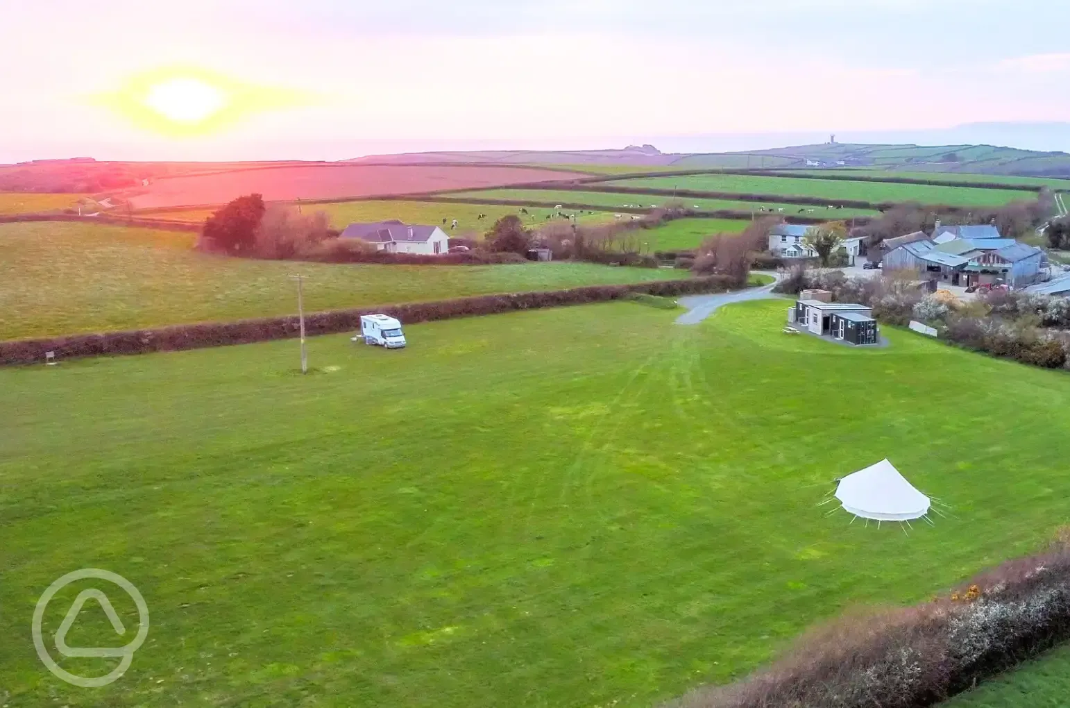 Aerial of the campsite at sunset