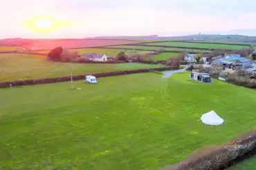 Aerial of Pitt Farm Camping at sunset