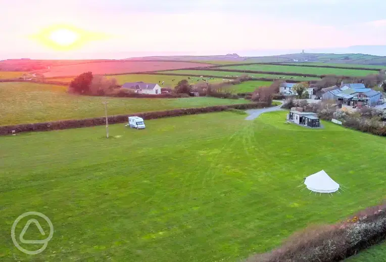 Aerial of the campsite at sunset
