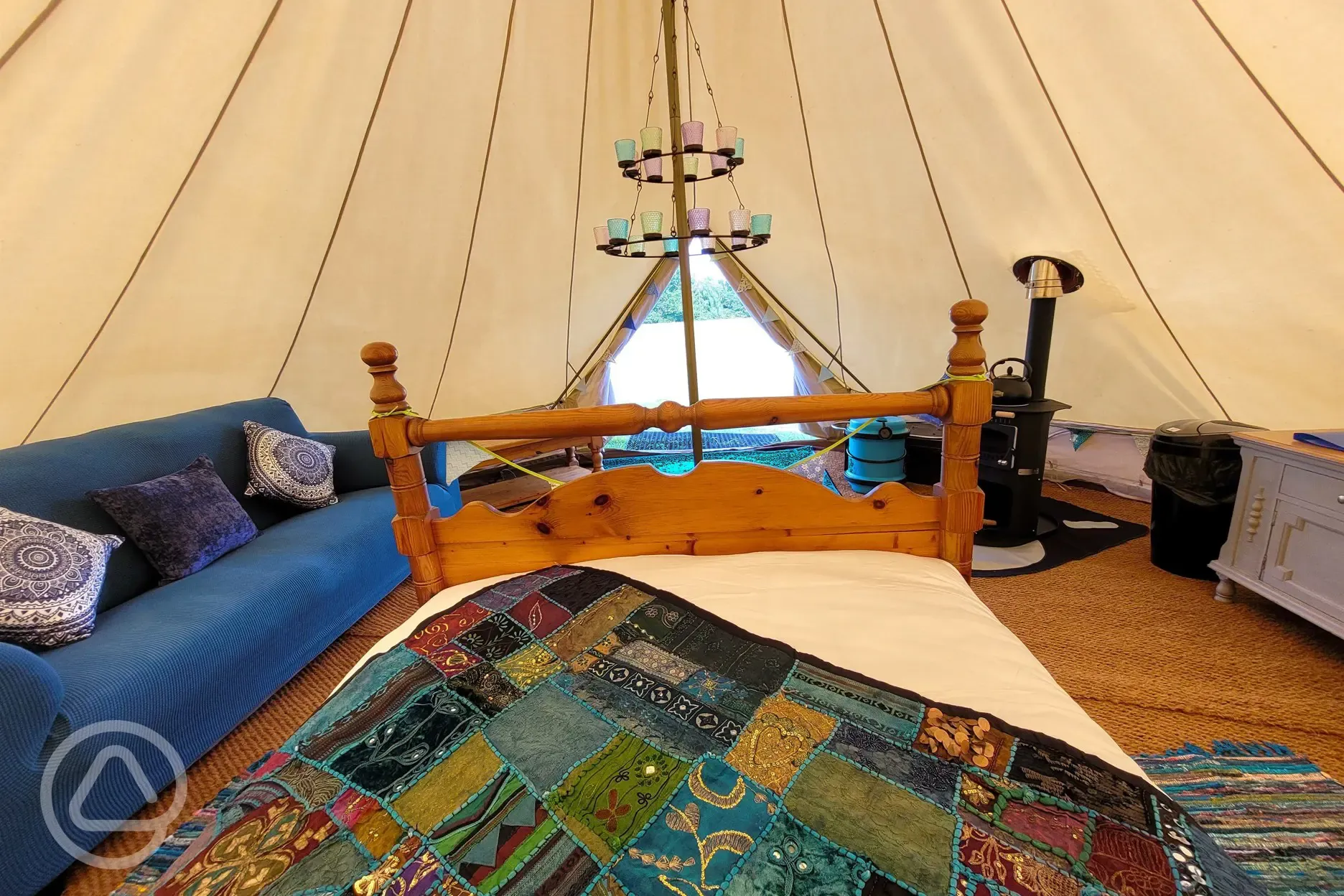 Green bell tent interior