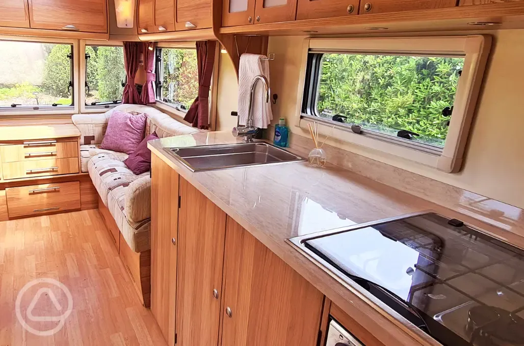 Touring caravan kitchen area