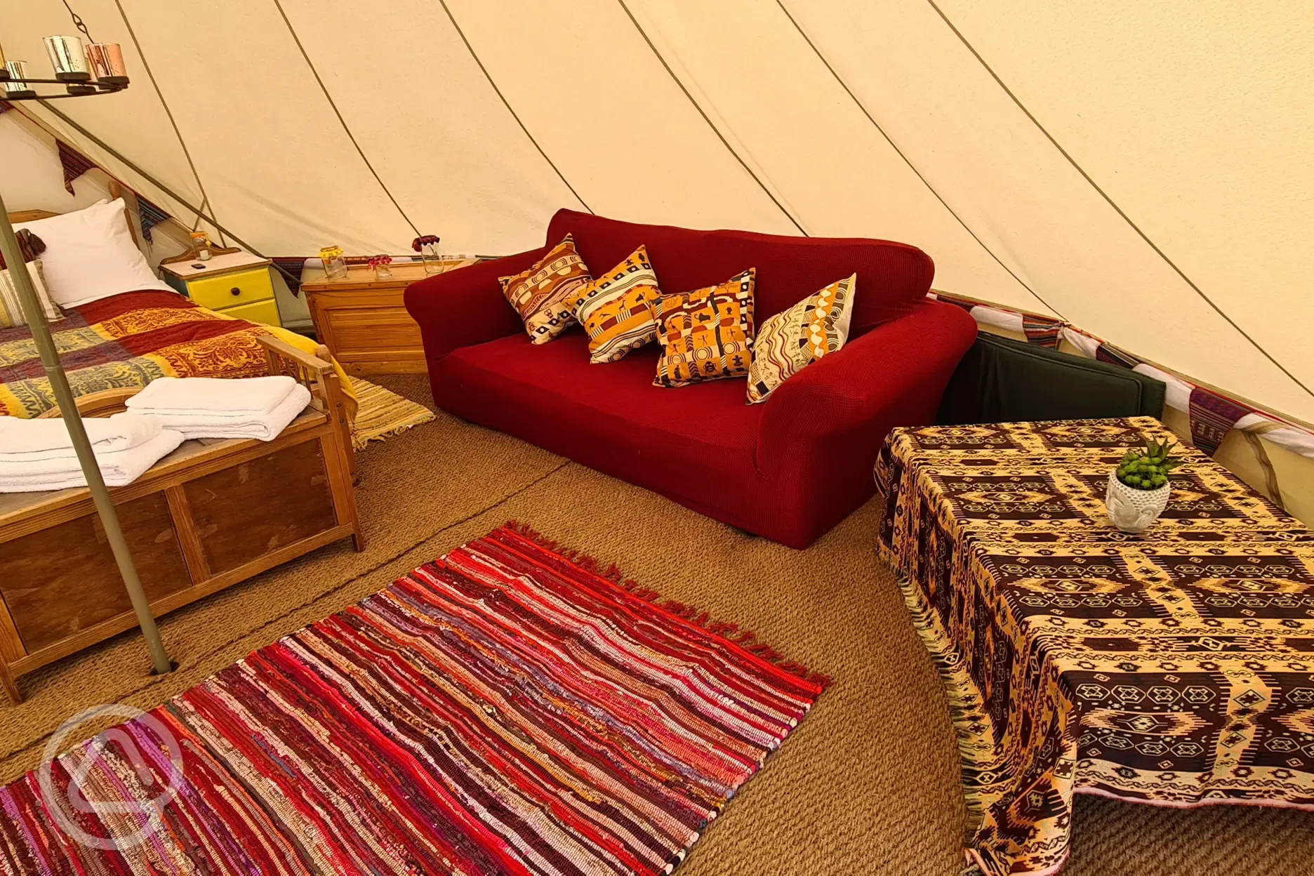 Red bell tent interior