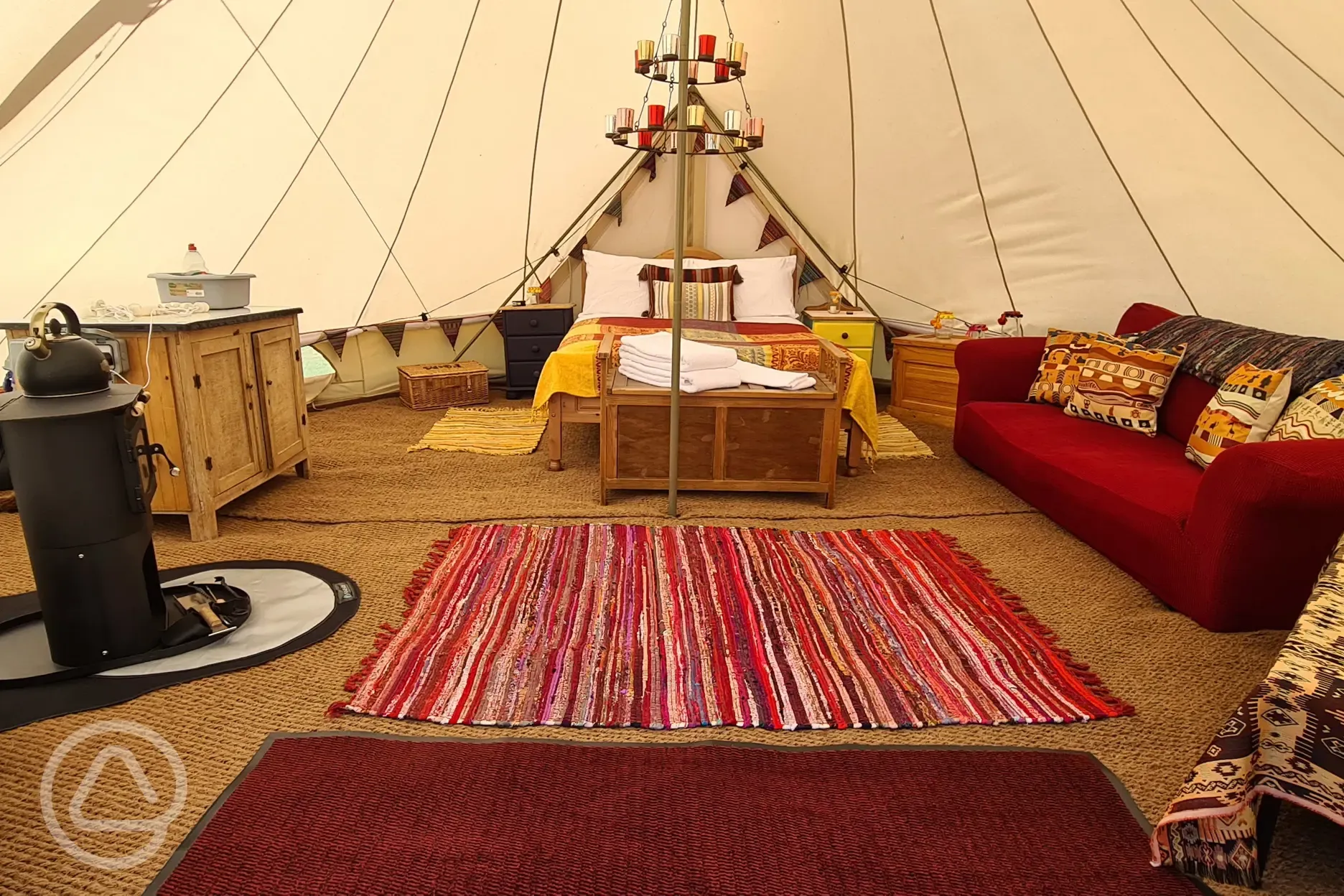 Red bell tent interior