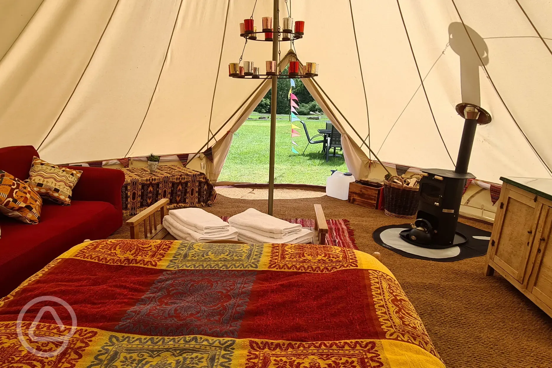 Red bell tent interior