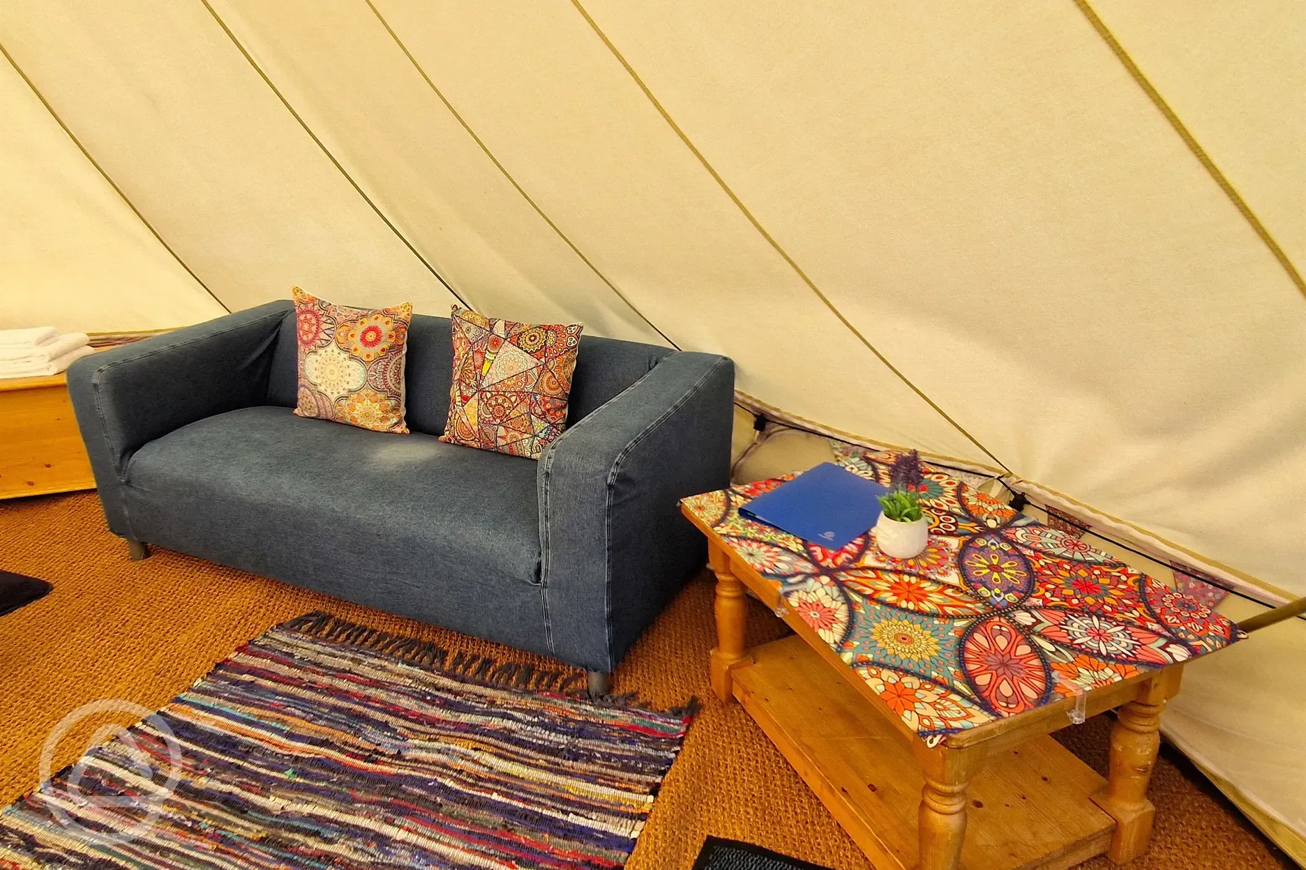 Blue bell tent sofa area