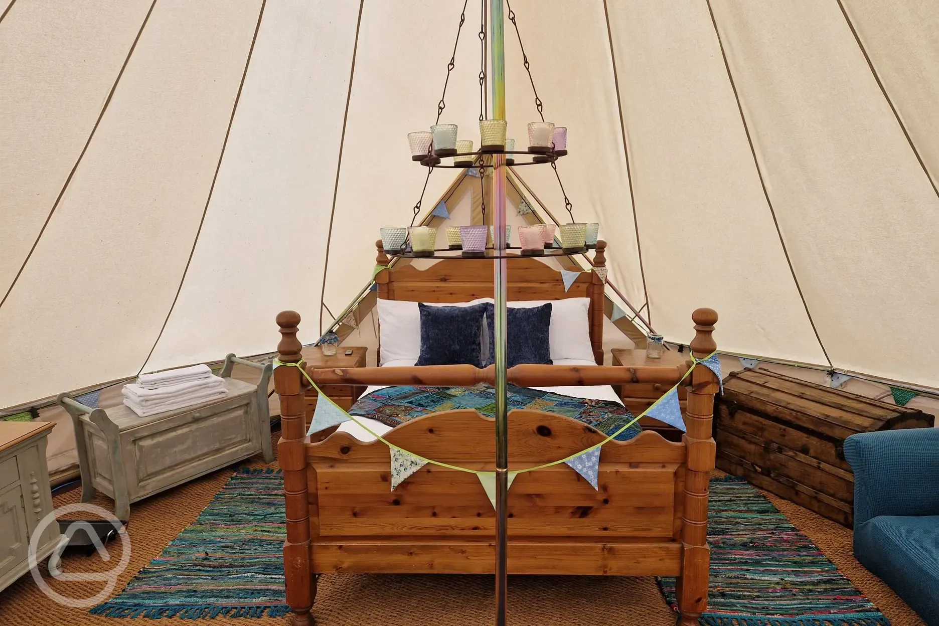 Green bell tent interior