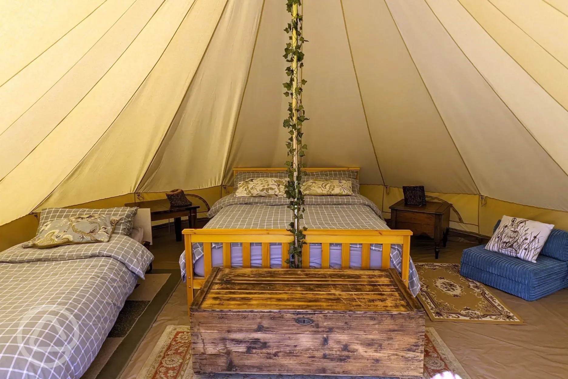 Furnished bell tent interior