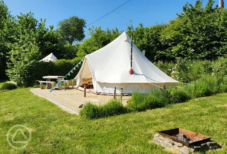 Bell tent with fire pit