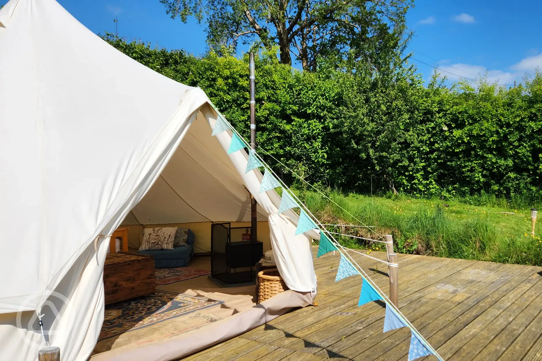 Bell tent with log burner