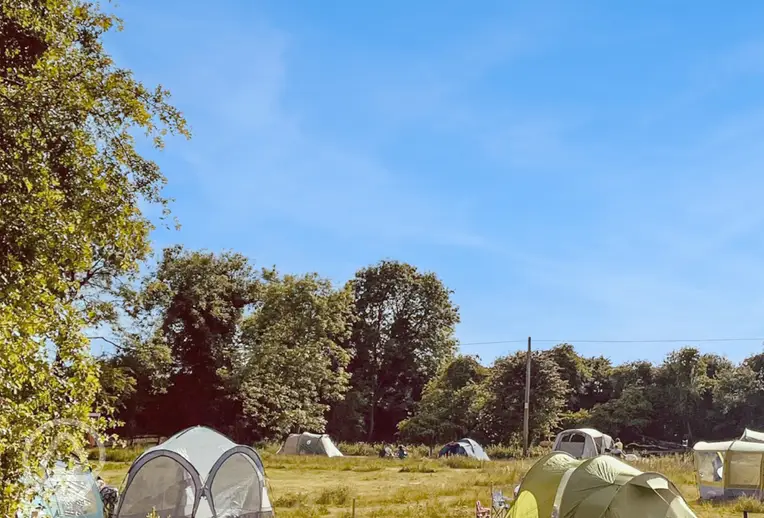 Non electric grass tent pitches measuring 9m by 9m