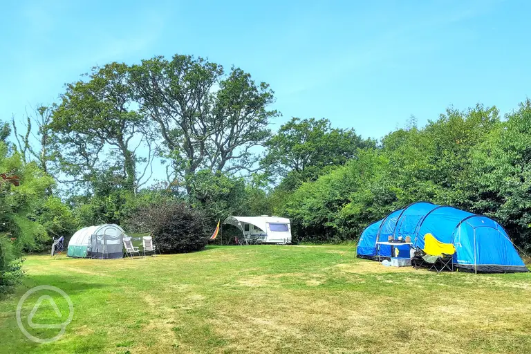 Grass pitches with optional electric at Melin Mabes