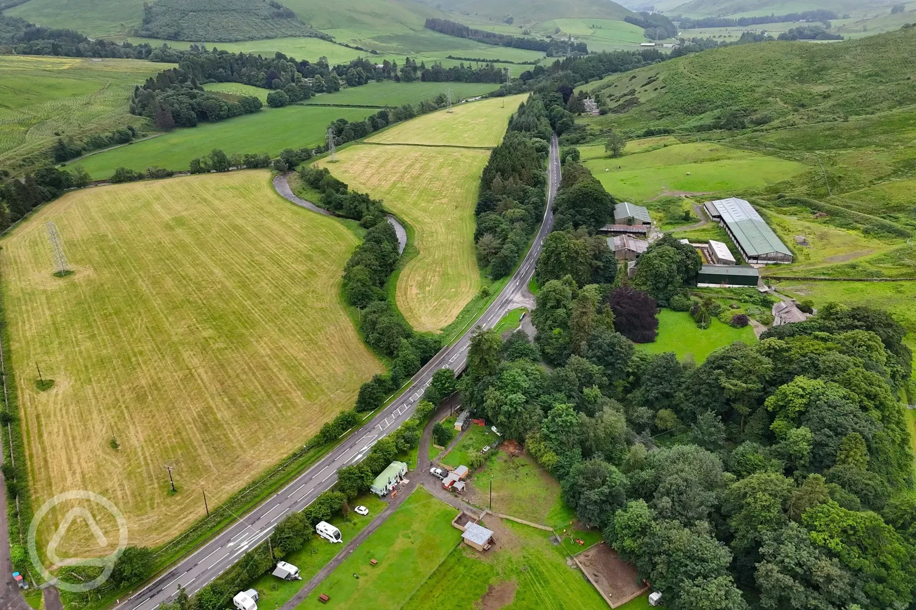 Aerial showing the road access to Bush of Ewes
