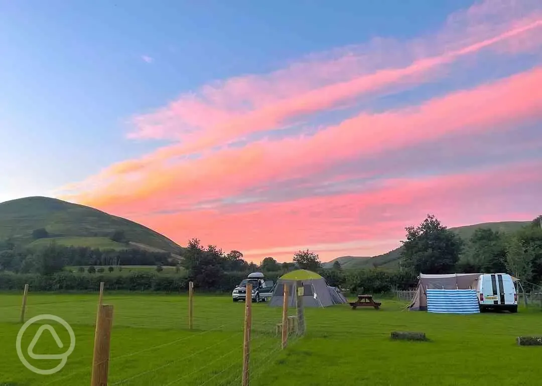 Sunset over the grass pitches