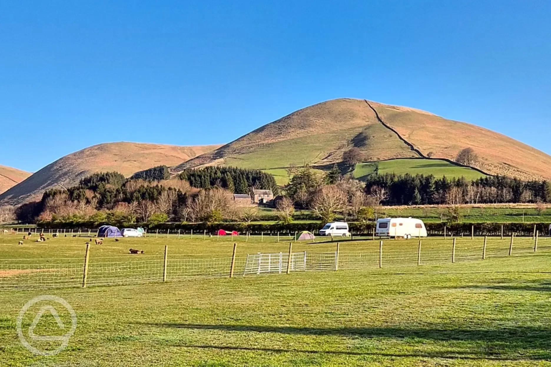 Grass mesh pitches, surrounded by farmland