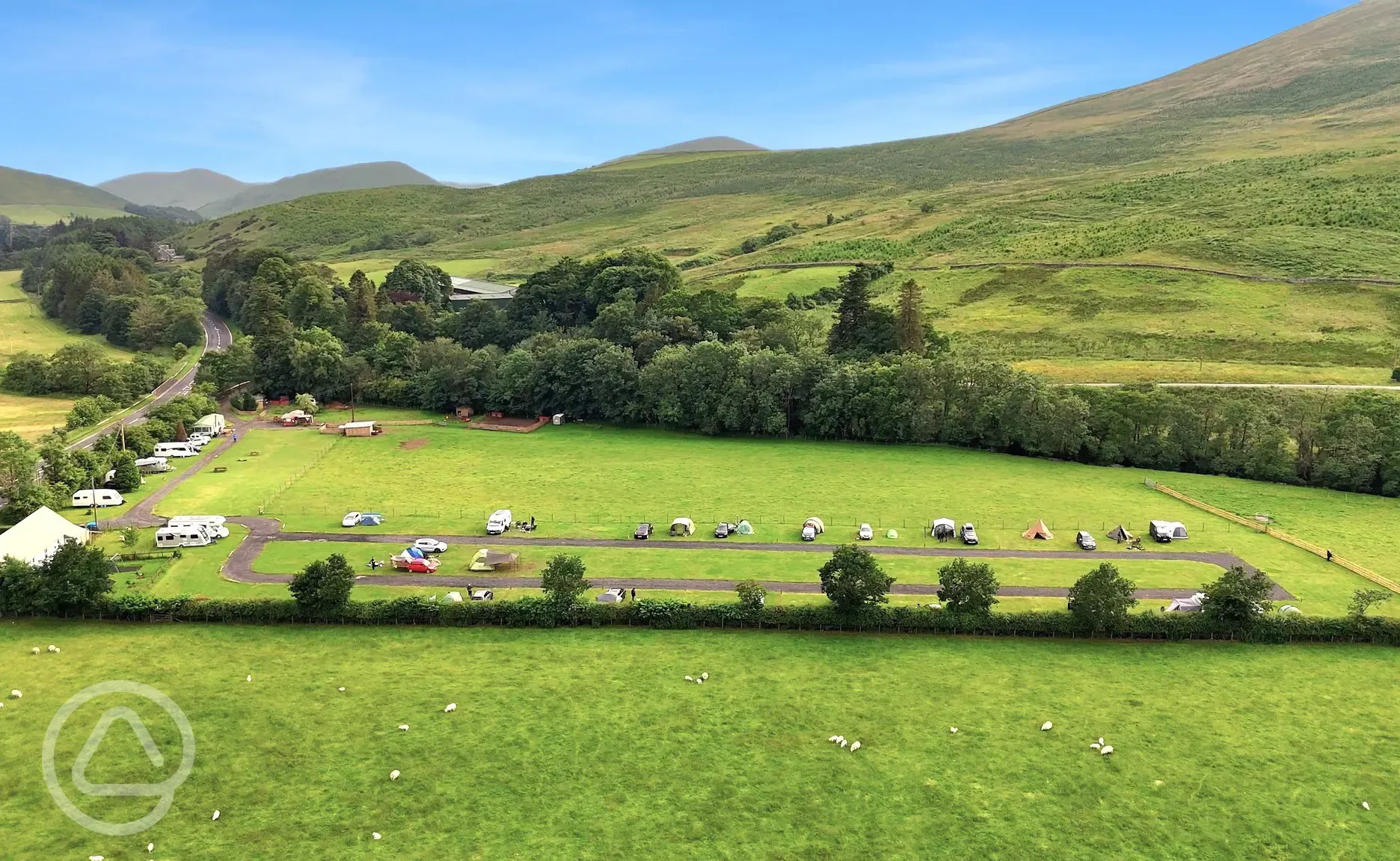 Aerial of Bush of Ewes with surrounding farmland and hills