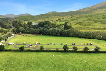 Aerial of Bush of Ewes with surrounding farmland and hills