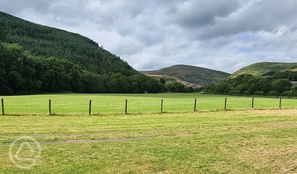 Grass pitches with mountain views