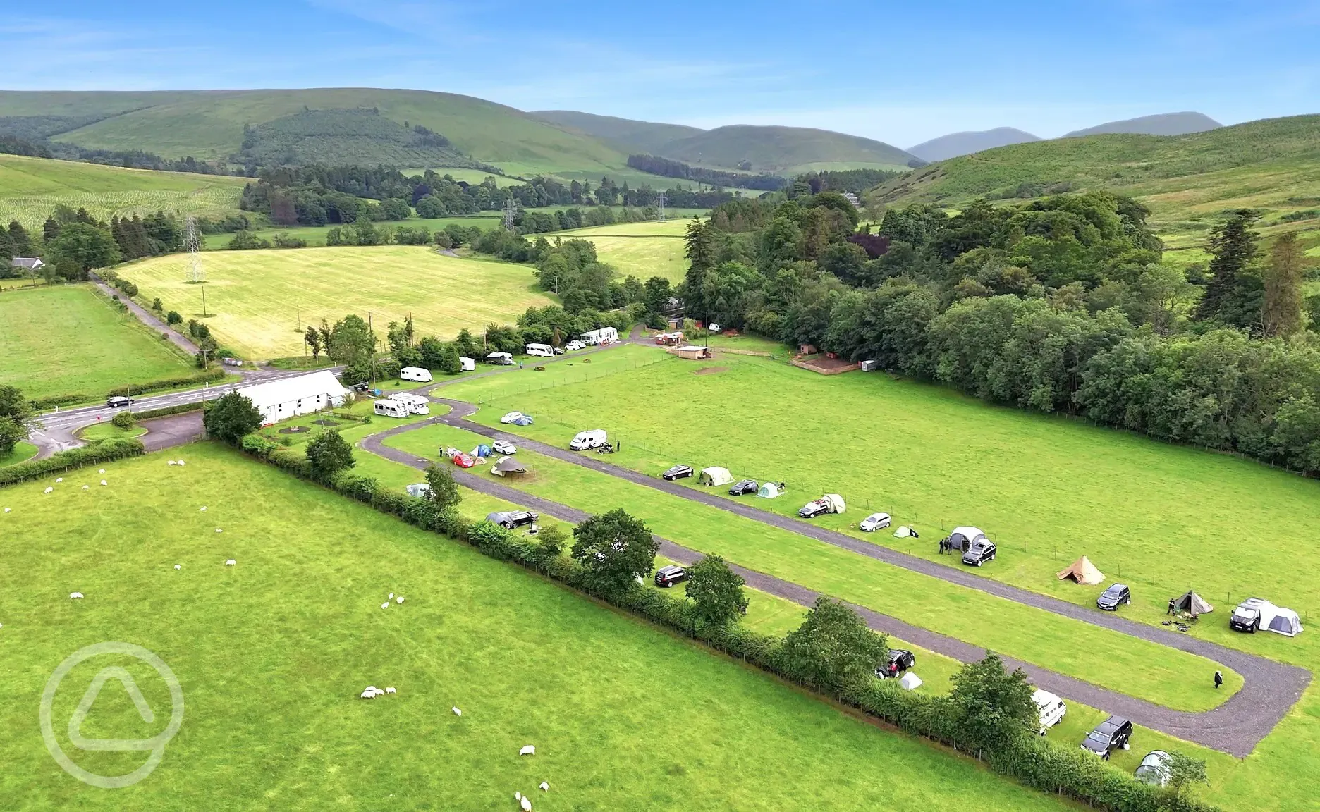 Aerial of Bush of Ewes with surrounding farmland and hills
