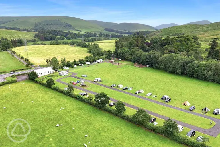 Aerial of Bush of Ewes with surrounding farmland and hills