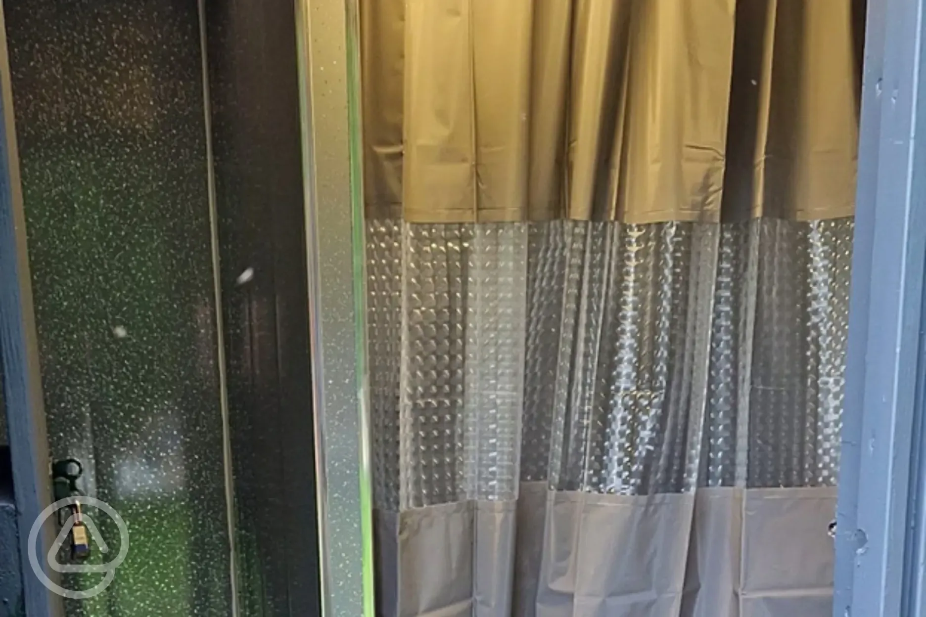 Shower with shower curtain access