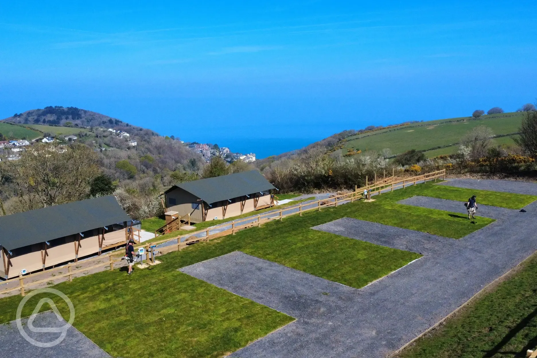 Hardstanding pitches and safari tents with sea views 