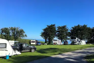 Tourers with awnings on The View Large Serviced Hardstanding Pitches
